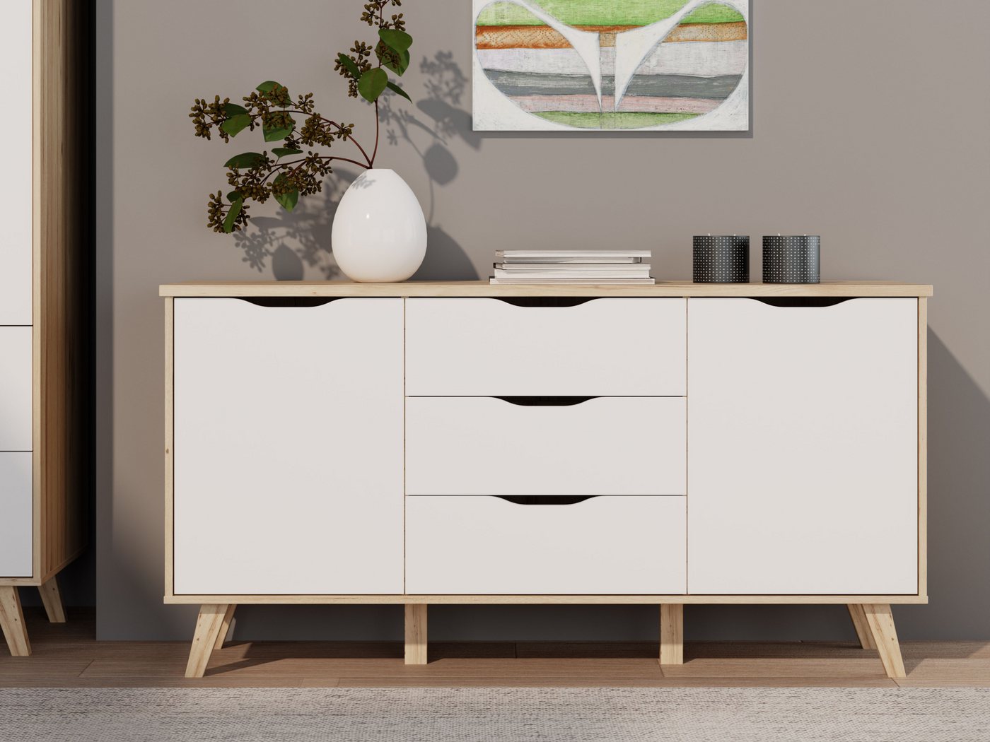 FORTE Sideboard Vankka Anrichte (B/H/T 149,1/76,7/41,7 cm), Sideboard, ca. 150 cm breit, Türen, Schubkästen, Echtholzbeine – Bild 2 von 5