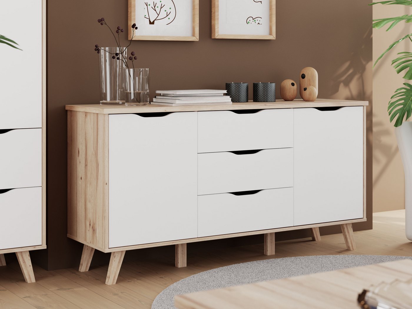 FORTE Sideboard Vankka Anrichte (B/H/T 149,1/76,7/41,7 cm), Sideboard, ca. 150 cm breit, Türen, Schubkästen, Echtholzbeine – Bild 5 von 5
