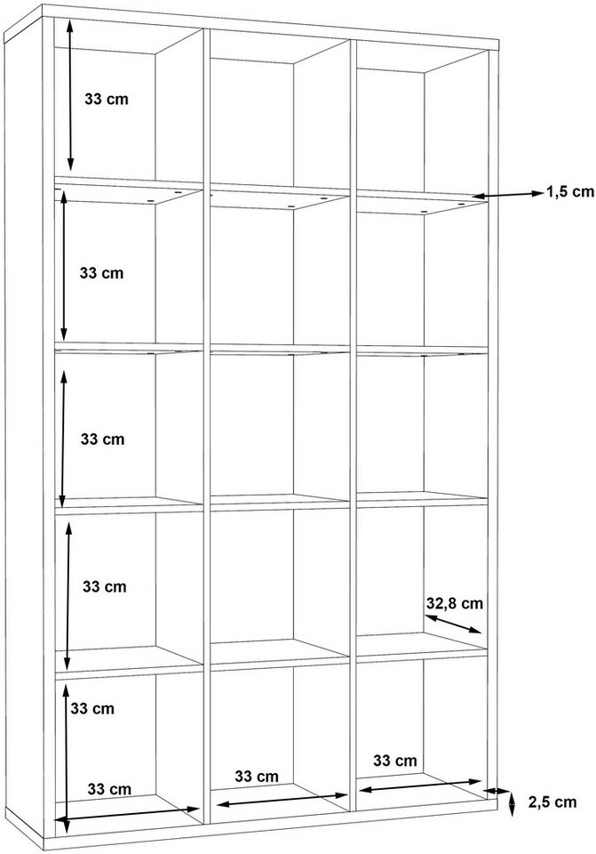 FORTE Standregal Mauro, Raumteiler, sorgt für Stil und Ordnung, 5 Fächer, Jedes Fach ist bis zu 5 kg belastbar, Fachgröße 33x33cm – Bild 4 von 5