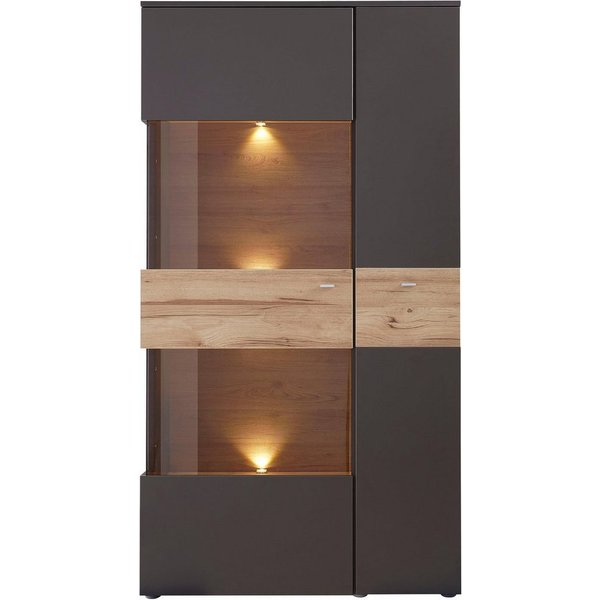 FORTE Vitrine Como Highboard, LED Beleuchtung Einlegeböden, Glastüre, Soft Close