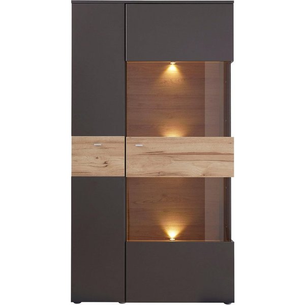 FORTE Vitrine Como Highboard, LED Beleuchtung Einlegeböden, Glastüre, Soft Close