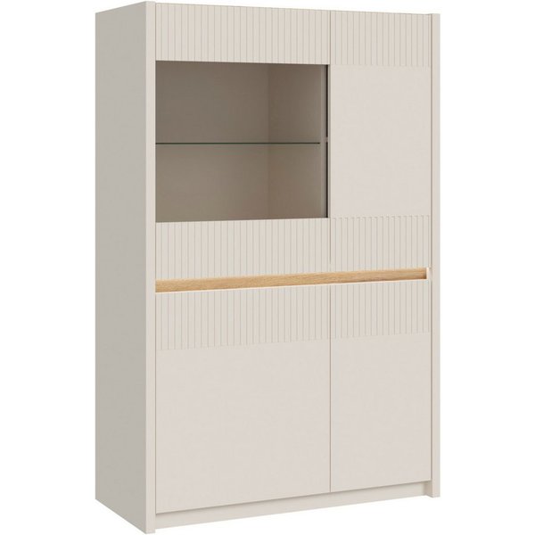 FORTE Vitrine Oak Squere Highboard, Soft-Close, Glatüre B/H/T 95,3/146,7/41,5 cm, Beleuchtung, SoftClose