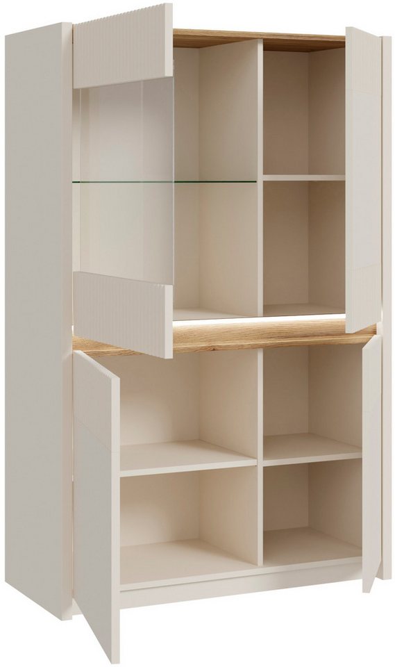 FORTE Vitrine Oak Squere Highboard, Soft-Close, Glatüre B/H/T 95,3/146,7/41,5 cm, Beleuchtung, SoftClose – Bild 4 von 5