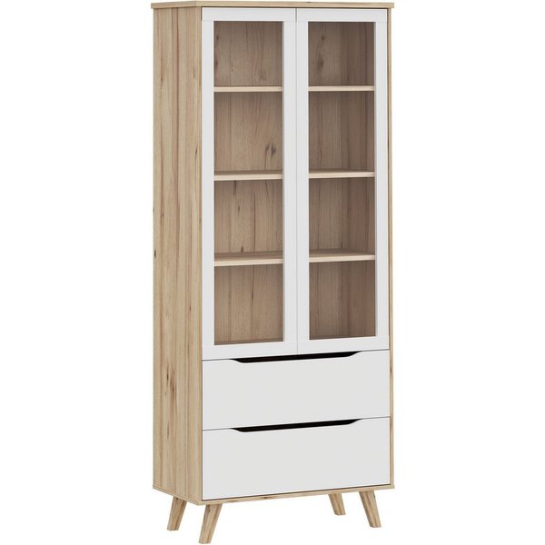 FORTE Vitrine Vankka Stauraumvitrine (B/H/T 84,7/201,5/41,7 cm) 2 Glastüre, Grifflos, zeitloses Design, 2 Schubkästen