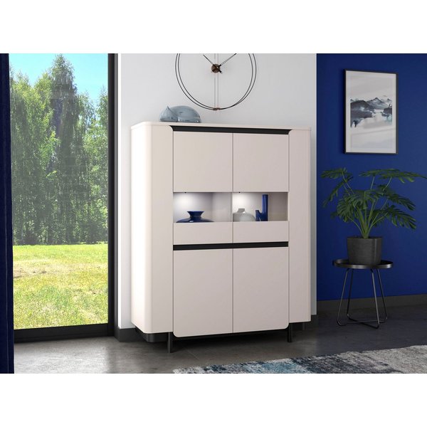 FORTE Vitrine Vodol Highboard, Glatüren, abgerundete Kanten