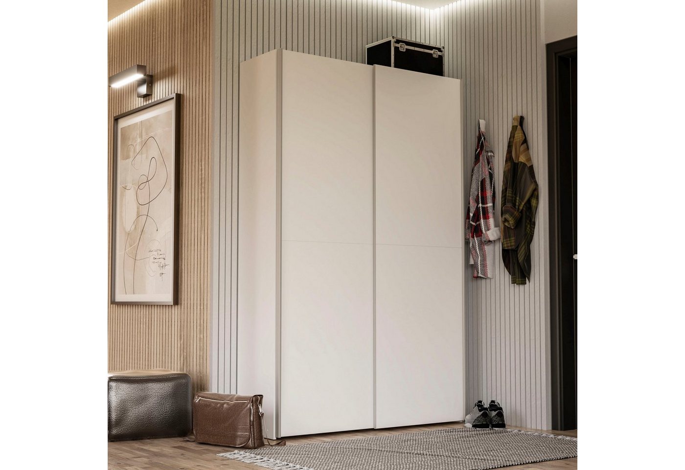 FORTE Wäscheschrank Ozzula, Mehrzweckschrank, Schwebetürenschrank, Garderobenschrank (B/H/T ca. 120/190,5/42cm, 2 Türen, 6 Einlegeböden) FSC® zertifiziert, vari – Bild 2 von 5