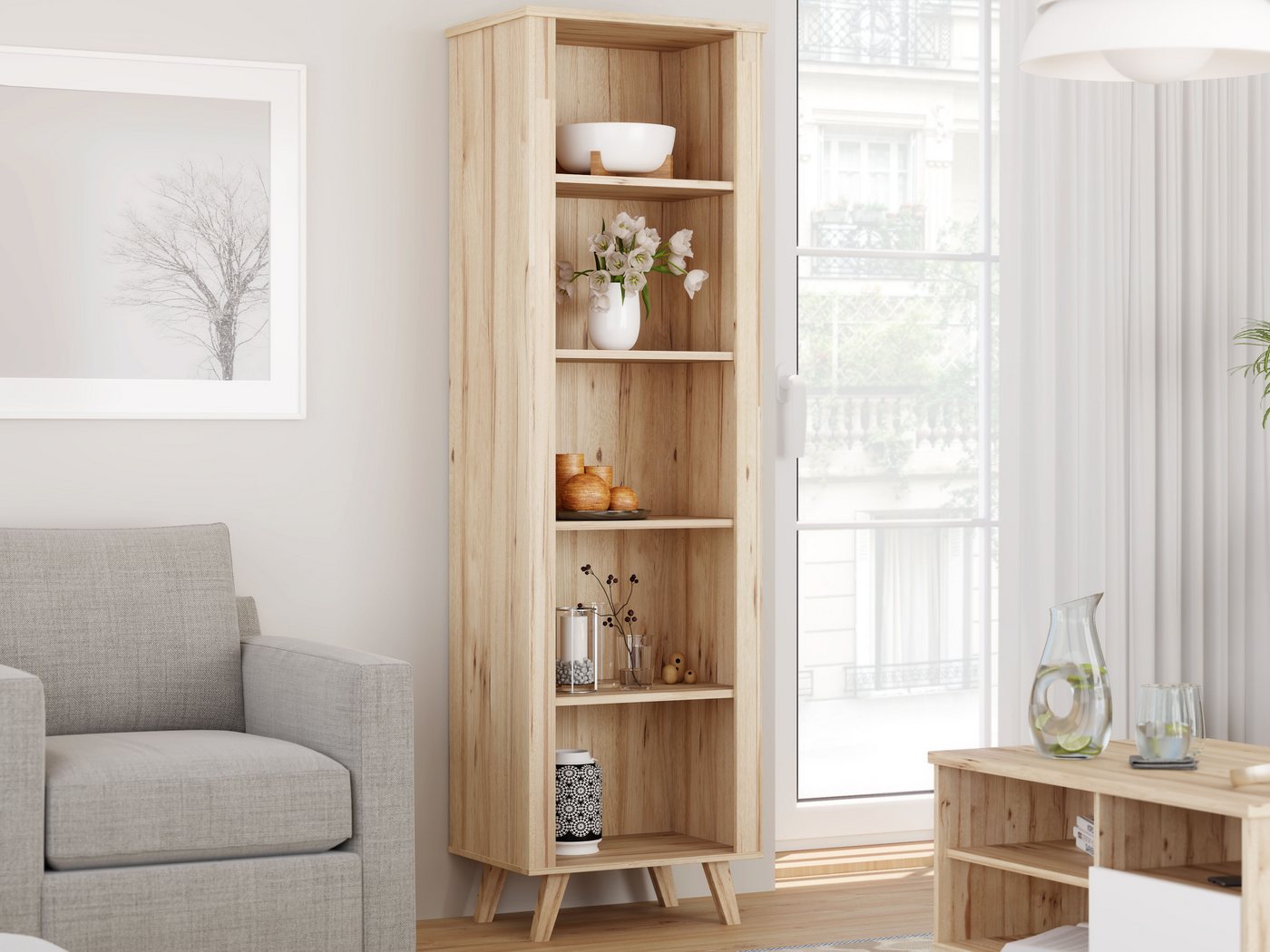 FORTE Wandregal Vankka Regal, Regal, Holzfüße, 5 offene Fächer, Einlegeböden variabel einsetzbar – Bild 2 von 5