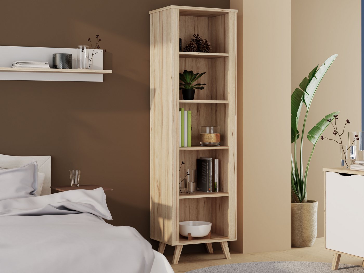 FORTE Wandregal Vankka Regal, Regal, Holzfüße, 5 offene Fächer, Einlegeböden variabel einsetzbar – Bild 4 von 5