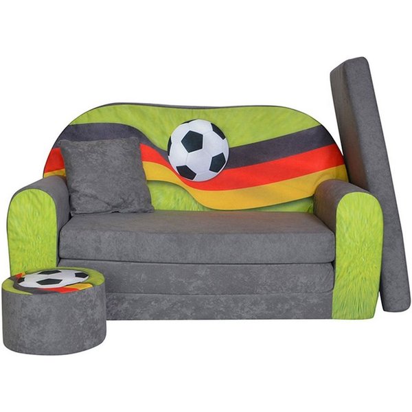 FORTISLINE Kindersitzgruppe Kindersofa Kindercouch Aufklappen Bettfunktion + Hocker W319