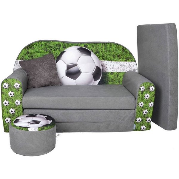 FORTISLINE Kindersitzgruppe Kindersofa Kindercouch Aufklappen Bettfunktion + Hocker W319