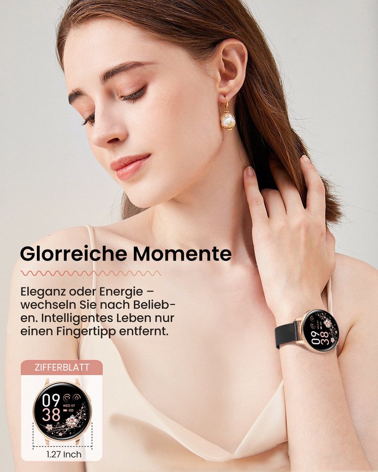 FOSMET 2026 Neue Smartwatch Damen,1.27" AMOLED,Bluetooth-Anruffunktion Smartwatch (3.23 cm) Pulsuhr,Schlafmonitor,SpO2, Watch, Sportuhr, Fitnessuhr Damen, IP68/ – Bild 2 von 5