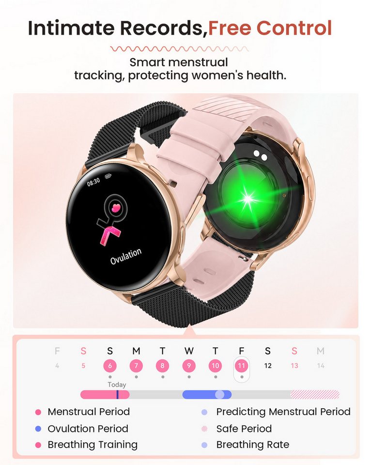 FOSMET 2026 Neue Smartwatch Damen,1.27" AMOLED,Bluetooth-Anruffunktion Smartwatch (3.23 cm) Pulsuhr,Schlafmonitor,SpO2, Watch, Sportuhr, Fitnessuhr Damen, IP68/ – Bild 4 von 5