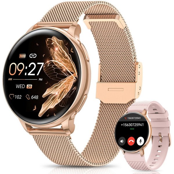 FOSMET 2026 Neue Smartwatch Damen,1.27" AMOLED,Bluetooth-Anruffunktion Smartwatch (3.23 cm) Pulsuhr,Schlafmonitor,SpO2, Watch, Sportuhr, Fitnessuhr Damen, IP68/