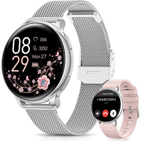 FOSMET 2026 Neue Smartwatch Damen,1.27" AMOLED,Bluetooth-Anruffunktion Smartwatch (3.23 cm) Pulsuhr,Schlafmonitor,SpO2, Watch, Sportuhr, Fitnessuhr Damen, IP68/