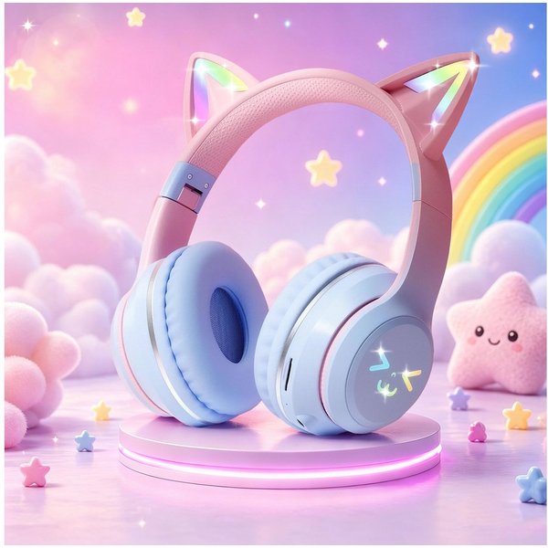 FOSMET Bluetooth Kopfhörer Kinder mit LED-Leuchten 60dBA Lautstärkebegrenzung Over-Ear-Kopfhörer (10 Stunden Spielzeit, Stereo-Sound, Kinderkopfhörer für Tablet