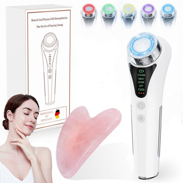 FOSMET Gesichtsmassagegerät 6 in 1 EMS RF Gesichtsmassagegerät mit LED, Wärme und Kälte, 6-in-1 Anti-Aging Gerät, Elektrisches Beauty Tool für tägliche Hautpfle