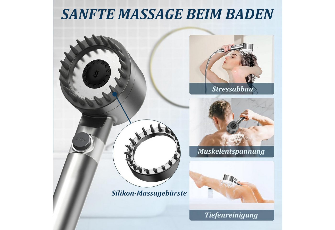FOSMET Handbrause Duschkopf mit Filter fur Kalk, Hochdruck Handbrause mit 2m Schlauch, (Shower Head 10 Ersatzfilter für Entfernen vom harten Wasser, Rest-Chlor, – Bild 4 von 5