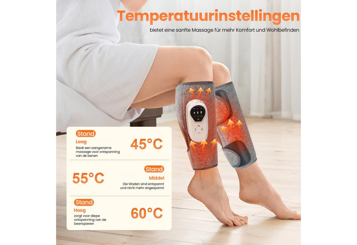 FOSMET Massagegerät Wadenmassagegerät,Luftkompression Massage,Beinmassagegerät mit Heizung, Verstellbares Beinmassagegerät mit Wärmefunktion für Entspannung und – Bild 5 von 5