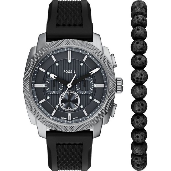 Fossil Chronograph Machine FS6145SET, (Set, 2-tlg., Uhr mit Armband), Quarzuhr, Armbanduhr, Herrenuhr, Silikonarmband