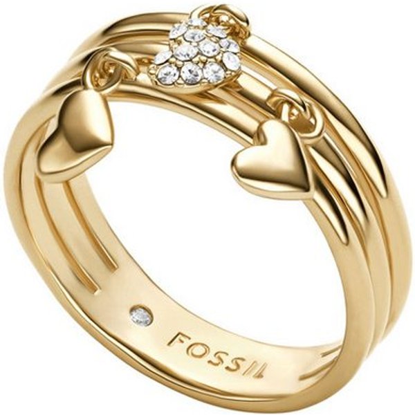 Fossil Fingerring Schmuck Geschenk Metall SUTTON Herzen, mit Glasstein