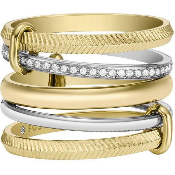 Fossil Fingerring Schmuck JEWELRY ALL STACKED UP TWO-TONE PRESTACK RING, mit Glasstein