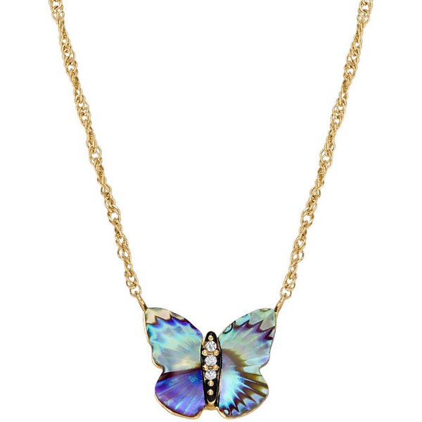 Fossil Kette mit Anhänger Schmuck Geschenk Edelstahl Halskette Sutton Schmetterling, mit Glasstein - mit Abalone-Perlmutt