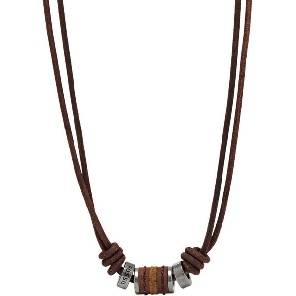 Fossil Kette mit Anhänger Schmuck Geschenk Edelstahl Leder