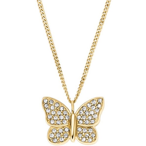 Fossil Kette mit Anhänger Schmuck Geschenk Edelstahl SUTTON Schmetterling, mit Glasstein