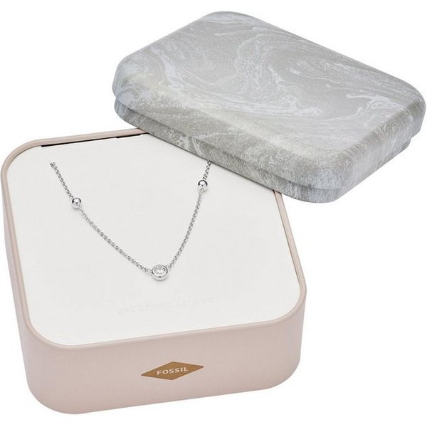 Fossil Kette mit Anhänger Schmuck Geschenk Silber 925 Halsschmuck, mit Zirkonia (synth)