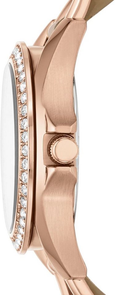 Fossil Multifunktionsuhr RILEY ES3466, Quarzuhr, Armbanduhr, Damenuhr, Datum, Glassteine, Lederarmband – Bild 2 von 4