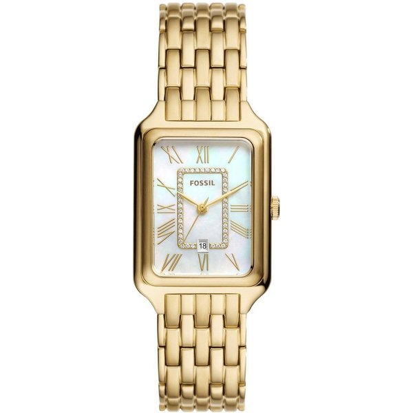 Fossil Quarzuhr RAQUEL ES5304, Armbanduhr, Damenuhr, Perlmutt-Zifferblatt, Datum, Edelstahlarmband