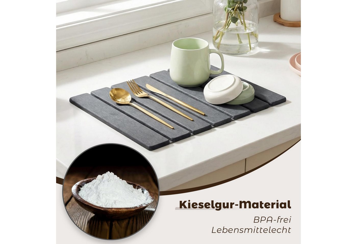 FOUORTUNATE-BEE Abtropfmatte Abtropfmatte für Küche, Abtropfmatte Geschirr aus Kieselgur, Wasserabsorbierende Schnelltrocknende 40x30cm – Bild 4 von 5
