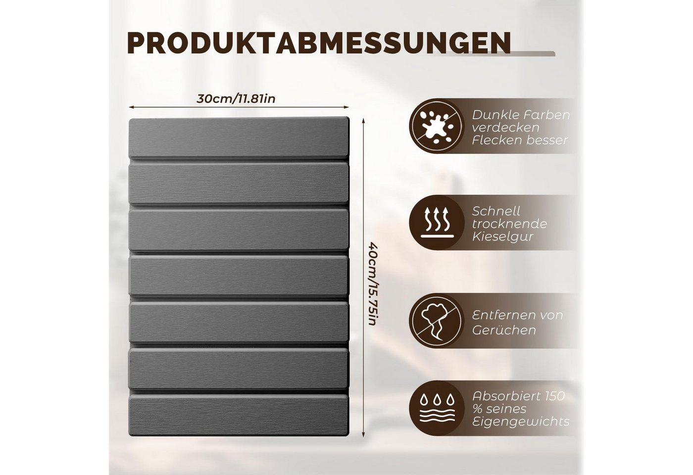 FOUORTUNATE-BEE Abtropfmatte Abtropfmatte für Küche, Abtropfmatte Geschirr aus Kieselgur, Wasserabsorbierende Schnelltrocknende 40x30cm – Bild 5 von 5