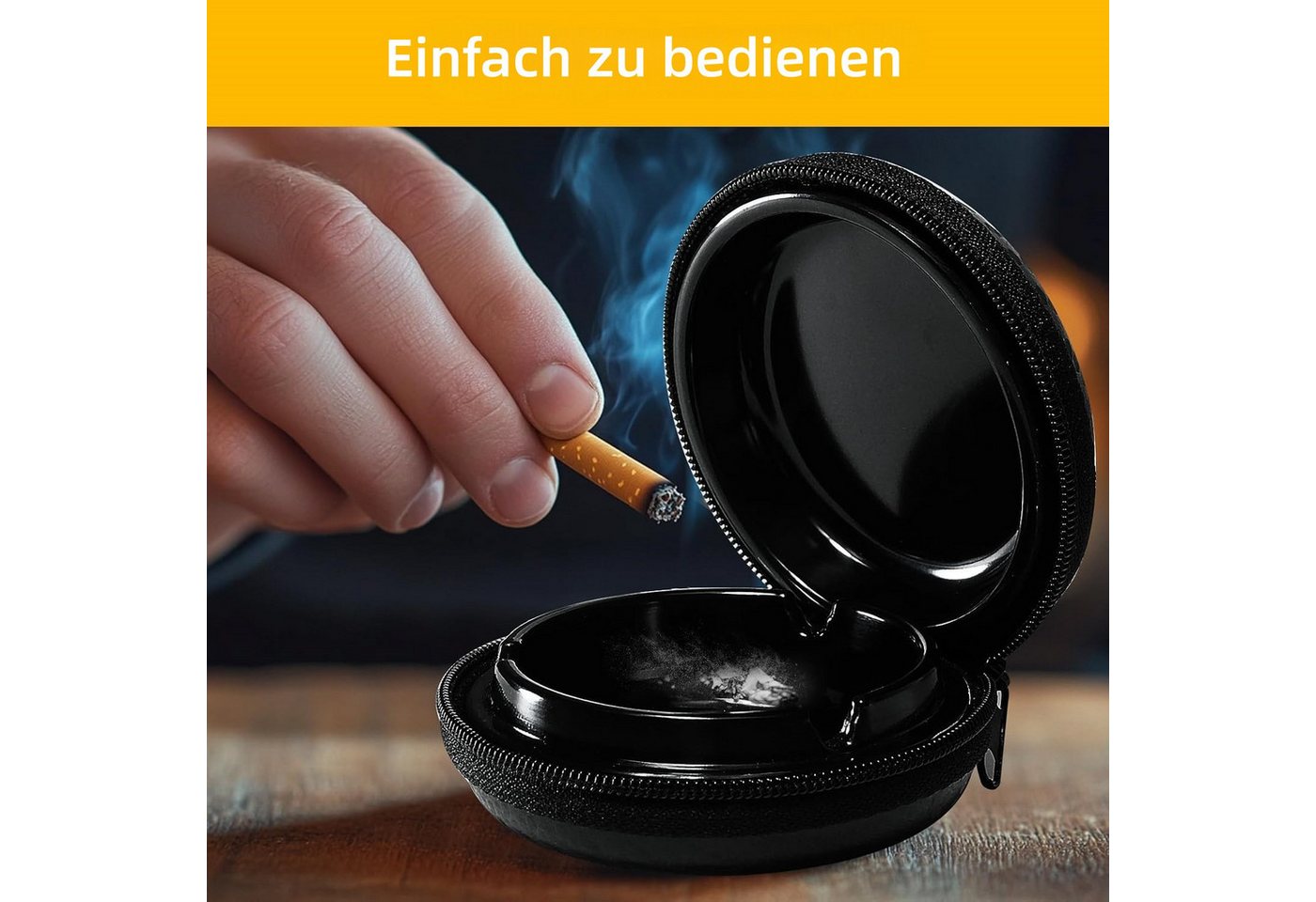 FOUORTUNATE-BEE Aschenbecher Taschenaschenbecher mit Schlüsselring – ideal für Reise & Camping, Tragbarer Aschenbecher mit Deckel für unterwegs und Outdoor – Bild 3 von 5