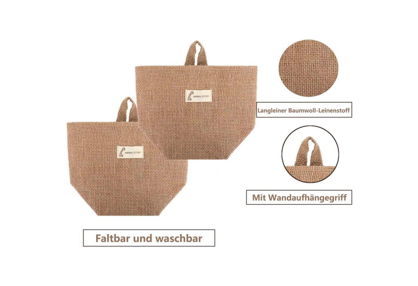 FOUORTUNATE-BEE Aufbewahrungskorb 4 Stück Aufbewahrungskörbe Baumwoll-Leinen Wand Hängend (Faltbares Aufbewahrungskörbe, 4 St., für Spielzeug, Make-up, Schlüsse – Bild 2 von 5