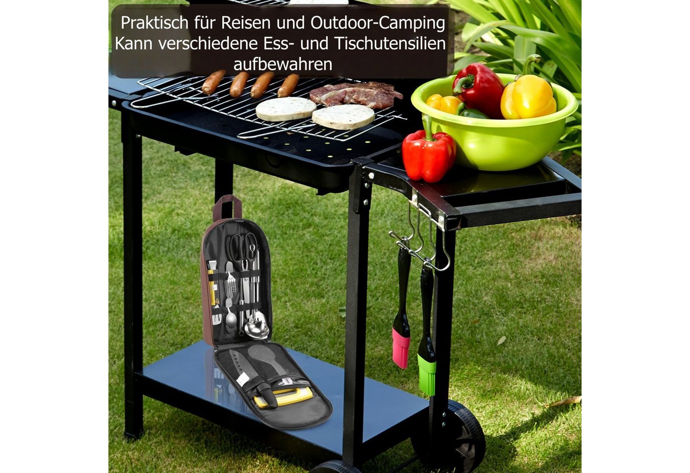 FOUORTUNATE-BEE Aufbewahrungstasche Integrierte Camping-Bestecktasche mit Doppelreißverschluss, Tragbares Outdoor-Kochgeschirr-Organizer mit Netzfächern – Bild 5 von 5