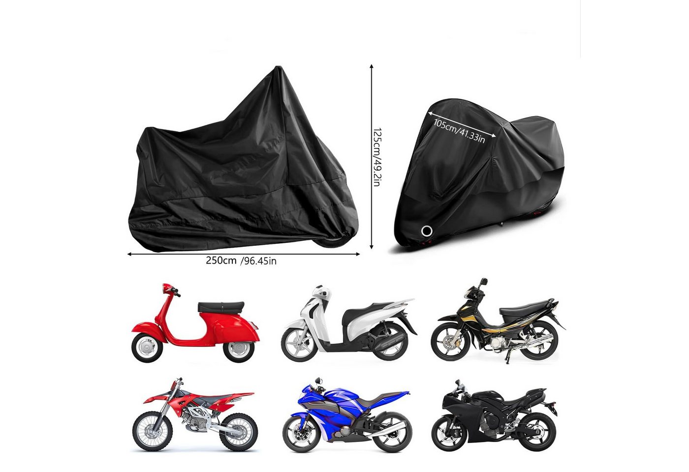 FOUORTUNATE-BEE Autosonnenschutz Motorrad Abdeckung wasserdicht UV Schutz Outdoor Plane Universal, Motorrad Roller Abdeckplane Winter Regen Staub Schutz Garage – Bild 3 von 5