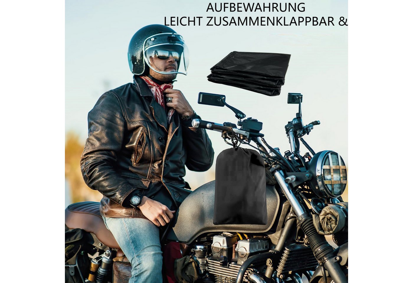 FOUORTUNATE-BEE Autosonnenschutz Motorrad Abdeckung wasserdicht UV Schutz Outdoor Plane Universal, Motorrad Roller Abdeckplane Winter Regen Staub Schutz Garage – Bild 4 von 5