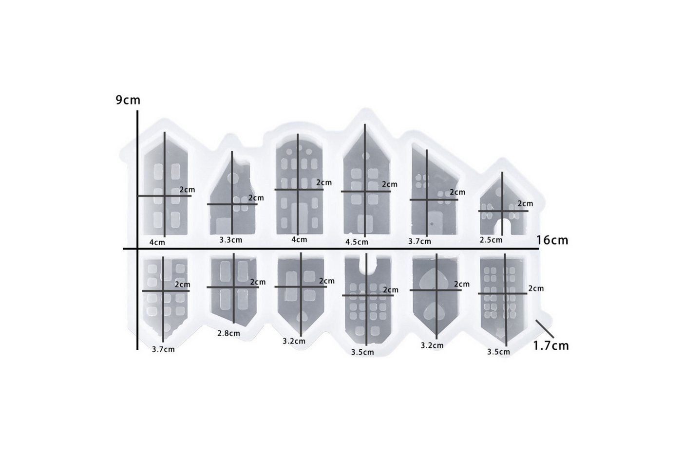 FOUORTUNATE-BEE Backform 12er Set 3D Haus Silikonformen Mini Haus Gießform für DIY Deko, 12 Silikonformen Mini Häuser 3D Gießform für Gips Beton Deko – Bild 2 von 5
