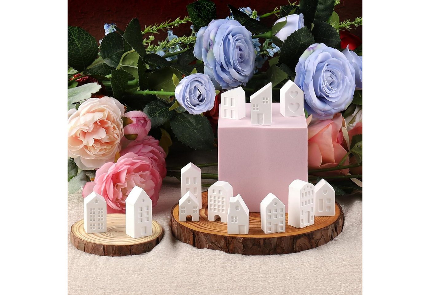 FOUORTUNATE-BEE Backform 12er Set 3D Haus Silikonformen Mini Haus Gießform für DIY Deko, 12 Silikonformen Mini Häuser 3D Gießform für Gips Beton Deko – Bild 3 von 5
