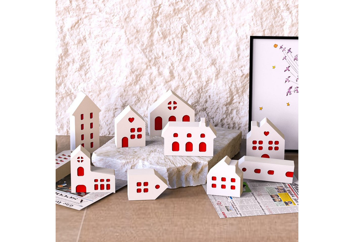 FOUORTUNATE-BEE Backform 12er Set 3D Haus Silikonformen Mini Haus Gießform für DIY Deko, 12 Silikonformen Mini Häuser 3D Gießform für Gips Beton Deko – Bild 5 von 5