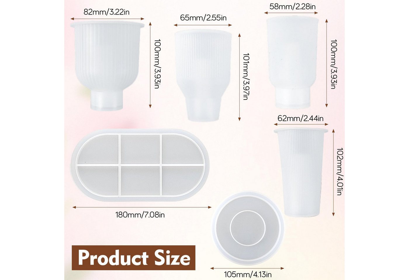 FOUORTUNATE-BEE Backform Silikon Gießformen Set 6tlg Vasen Formen DIY Gießform Set, DIY Silikonformen Set Vasen Formen mit Untersetzer und Tablett – Bild 3 von 5