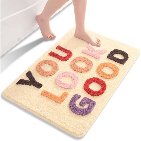 FOUORTUNATE-BEE Badematte Beige Badematte 40×60 cm, rutschfest und waschbar, Lustige Duschmatte für das Badezimmer, pflegeleicht