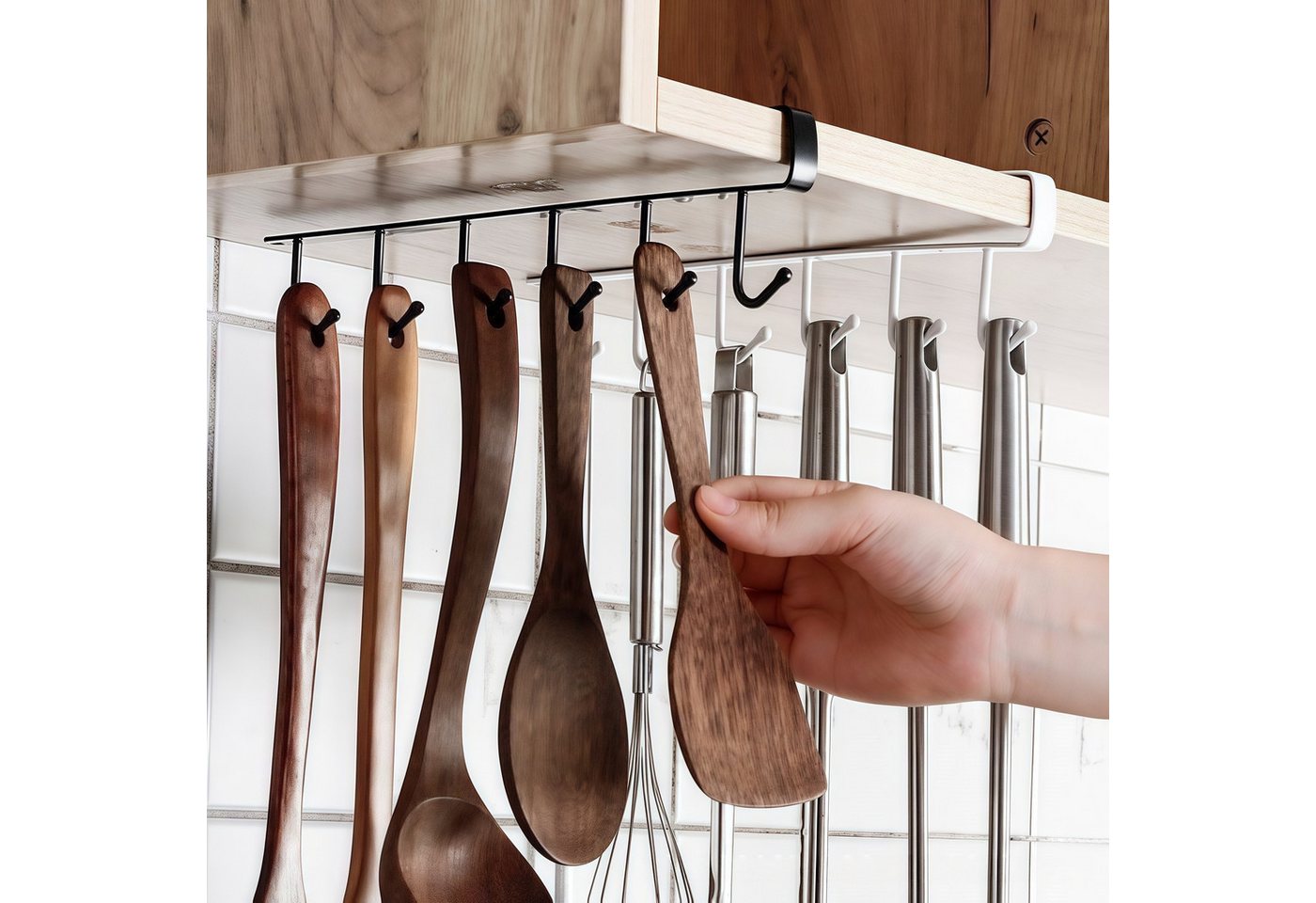 FOUORTUNATE-BEE Becherhalter 2 Stück Tassenhalter Hängehalter zum Einhängen unter Schrankregal, (Geeignet zum Aufhängen von Tassen, Küchenutensilien, Krawatten, – Bild 4 von 5