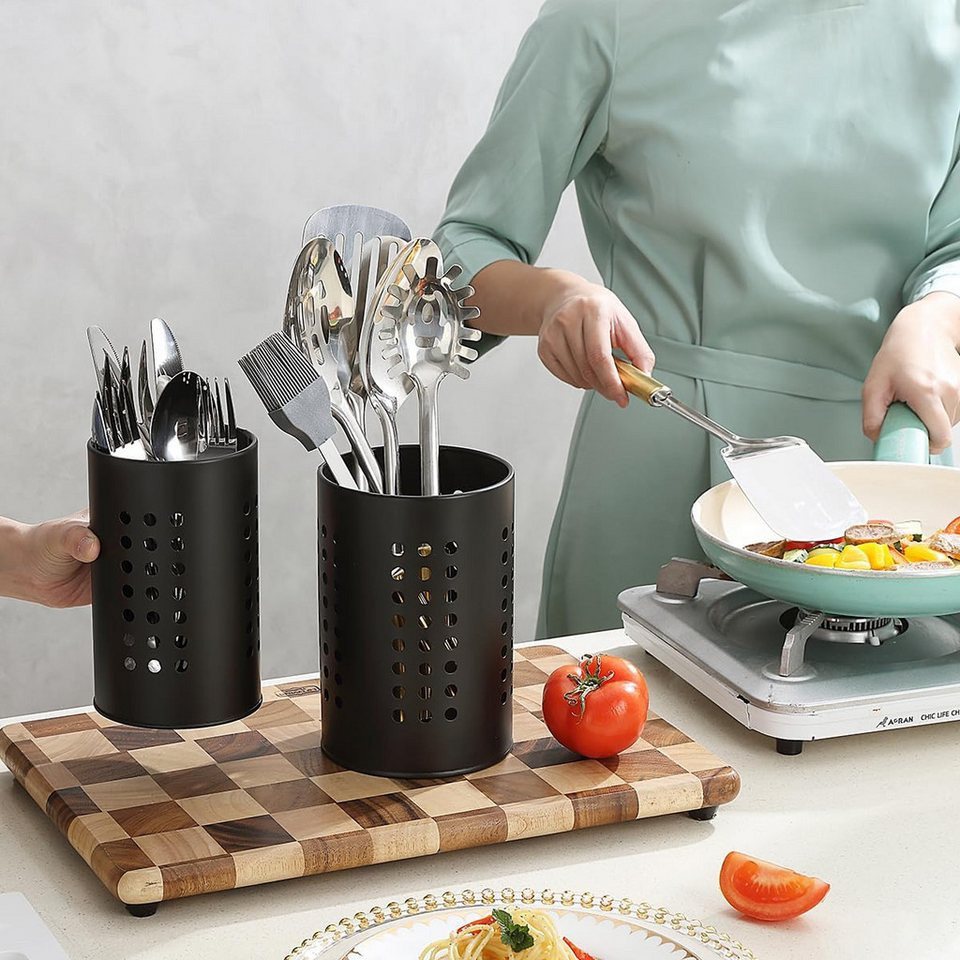 FOUORTUNATE-BEE Besteckhalter 2er Set Küchenutensilienhalter aus Edelstahl, für Arbeitsplatte, (2-tlg), Schwarzer Edelstahl Besteck- und Utensilienhalter 2er Se – Bild 5 von 5