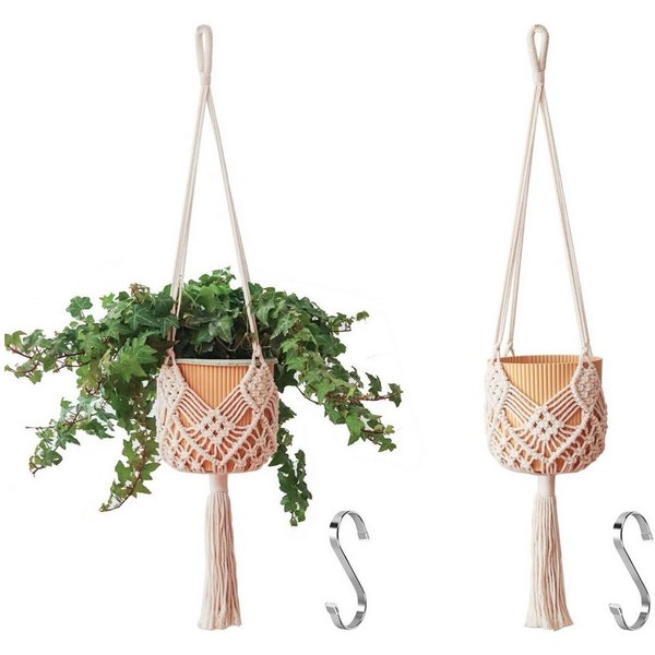 FOUORTUNATE-BEE Blumenampel 2er Set Blumenampel Hängepflanzgefäße mit Mustern (Boho Deko Makramee Hängeampel mit Haken, 2 St., Blumentopf Hängend, Boho Zimmer D