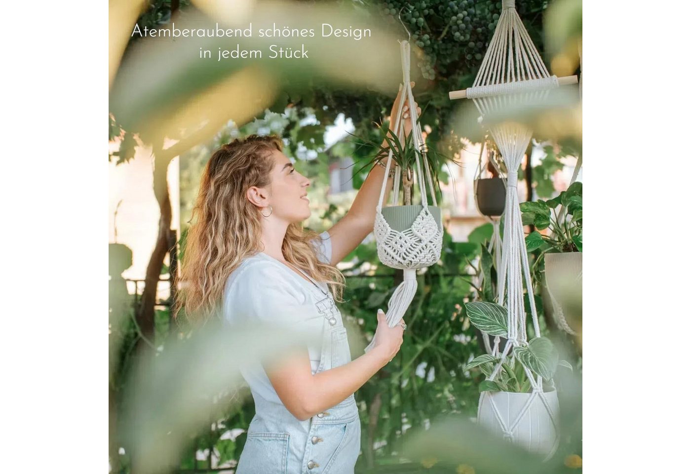 FOUORTUNATE-BEE Blumenampel 4er Set Blumenampel Hängend Innen (Boho Deko Makramee Hängeampel mit Haken, Baumwollseil Blumentopf Hängend, Boho Zimmer Deko Aesthe – Bild 2 von 5