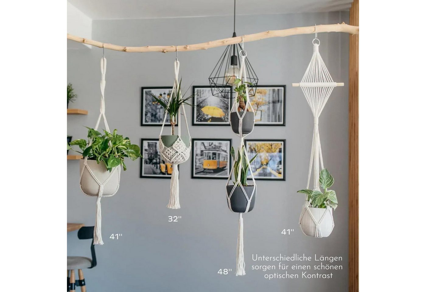 FOUORTUNATE-BEE Blumenampel 4er Set Blumenampel Hängend Innen (Boho Deko Makramee Hängeampel mit Haken, Baumwollseil Blumentopf Hängend, Boho Zimmer Deko Aesthe – Bild 3 von 5