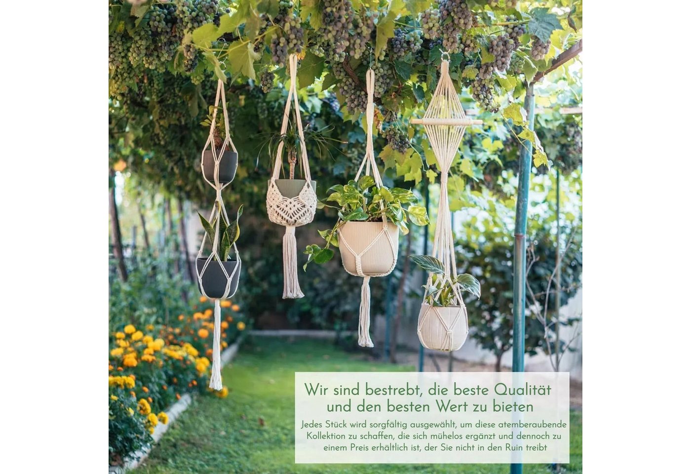 FOUORTUNATE-BEE Blumenampel 4er Set Blumenampel Hängend Innen (Boho Deko Makramee Hängeampel mit Haken, Baumwollseil Blumentopf Hängend, Boho Zimmer Deko Aesthe – Bild 4 von 5