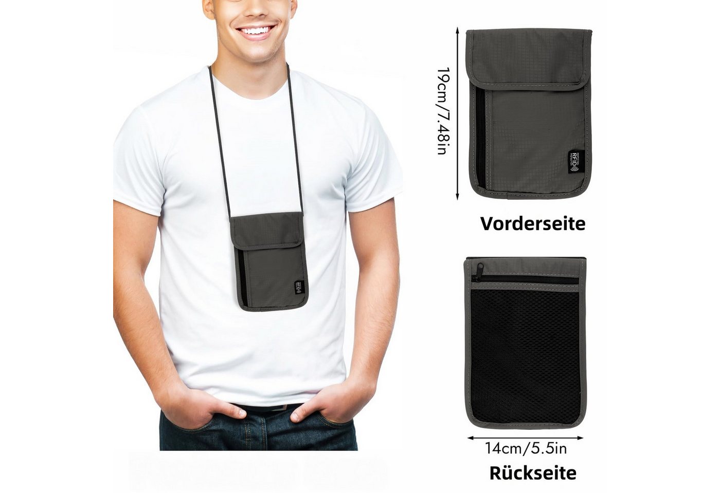 FOUORTUNATE-BEE Brustbeutel RFID-Schutz Brusttasche – Wasserfester, Diebstahlsicherer Travel Bag – Bild 3 von 5